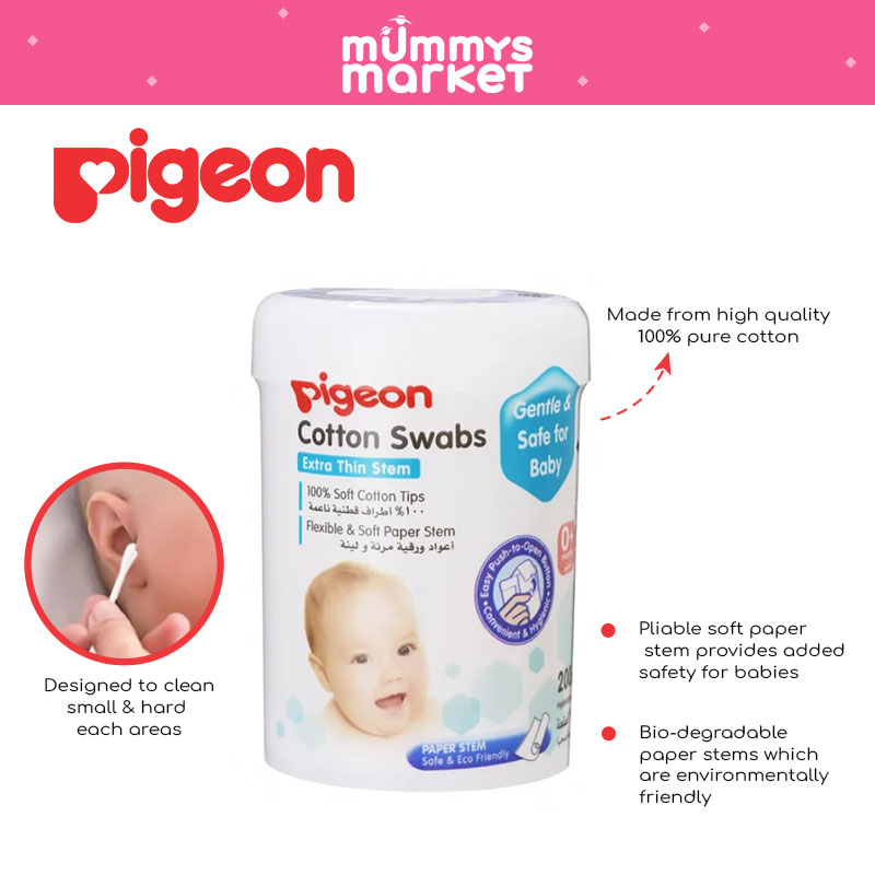 Pigeon Cotton Swabs Thin Stem 200 Pcs/Hinged Case (PG-26546)